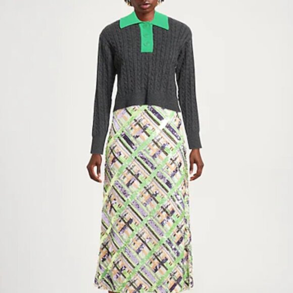 Sandro France Reno Contrast Collar Cropped Cable Knit Sweater Preppy Academia - Picture 4 of 9